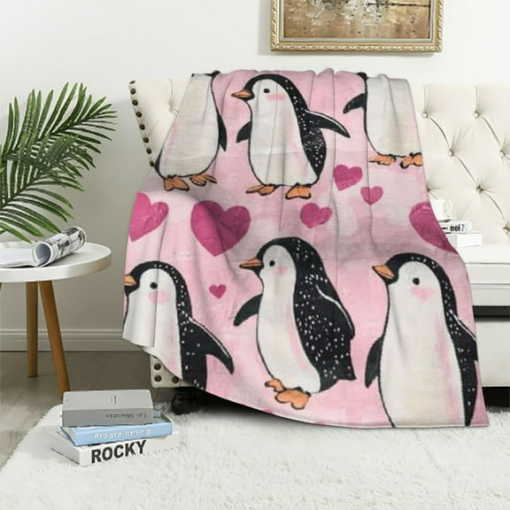 BCIIG Kids Blanket Gifts Cute Penguin Throw Blanket for Boys, Girls - Pink Soft Fuzzy Warm Blanket for Travel, Couch 40x50in