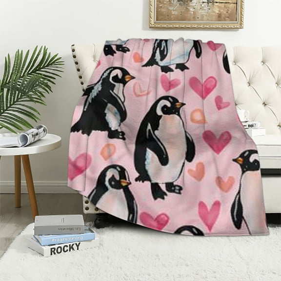 BCIIG Kids Blanket Gifts Cute Penguin Throw Blanket for Boys, Girls - Pink Soft Fuzzy Warm Blanket for Travel, Couch 60x80in
