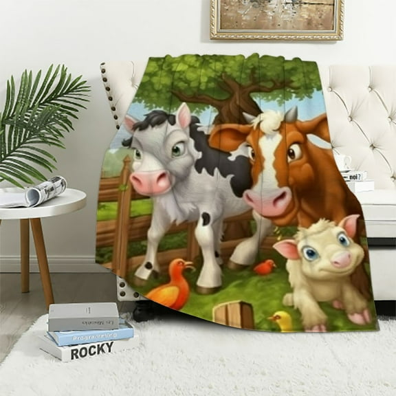 BCIIG Kids Cartoon Fleece Throw Blanket Toddler Cute Farm Animals Sherpa Blanket Cattle Sheep Pigs Dogs Horses Plush Blanket for Boys Girls Farmhouse Soft Fuzzy Blanket for Sofa Bed Couch 50x60in