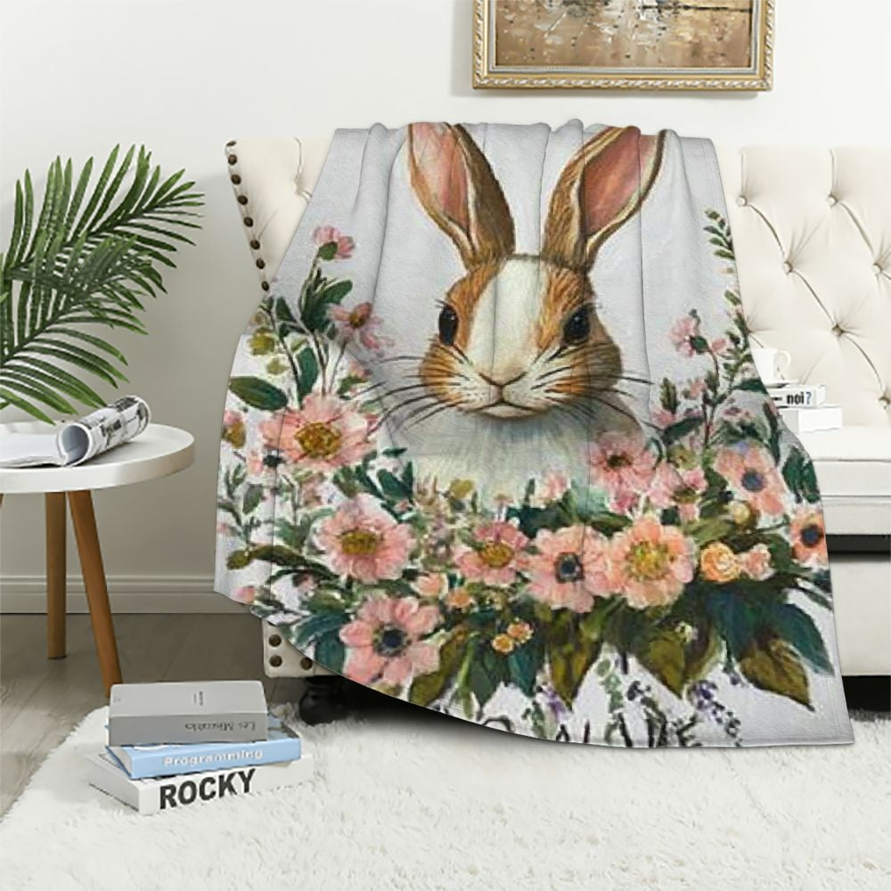 Charming Rabbit-Themed Woven Blanket for Cozy Living main image 0