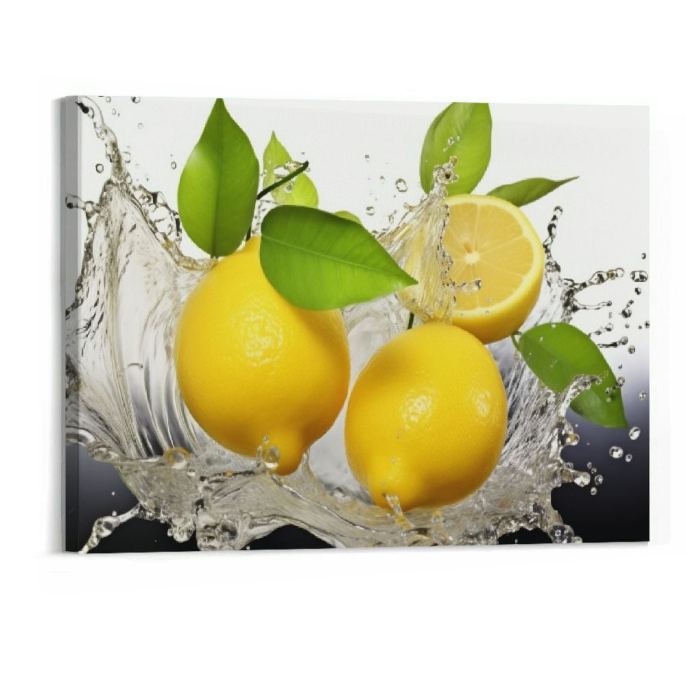 BCIIG  Kitchen Wall Canvas Fruit Lemon Splash Under Water Picture Wall Decor Fresh Fruit Paintings Fruit Shop Restaurant Decor Frame (20×16in)