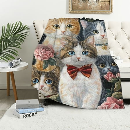 BCIIG   Kitten Fleece Blanket - Queen Size Cute Throw Blanket for Women, Men, and Kids - Super Soft Plush Cat Throw Blanket - Hello Kitty Blanket for Cat Lovers -  40x50in