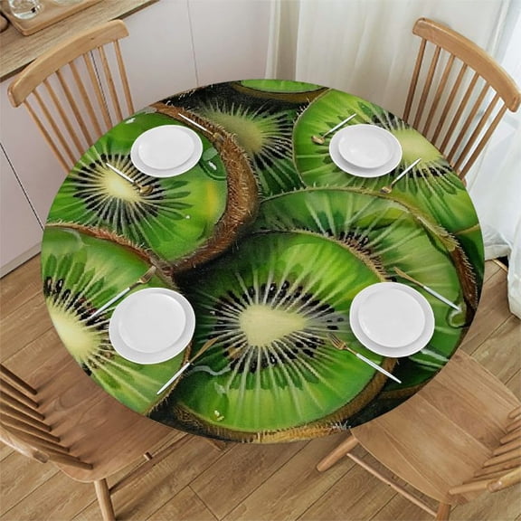 BCIIG Kiwis Round Table Cloth Stain Resistant Washable Indoor Outdoor Tablecloth Kitchen Dining Wedding Parties 100% Polyester Full Width Single-Sided Printing Table Cover 42"-46