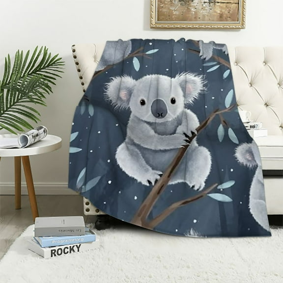 BCIIG Koala Pattern Blanket, Cute Animal-Themed Fleece Throw with Koala Design, Soft Cozy Lightweight Blanket, for Kids and Animal Lovers, ,Decor 60x80in