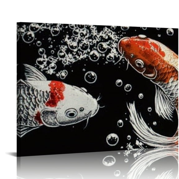 BCIIG Koi Fish Water Bubbles Canvas Wall Art Print for Living Room Bedroom Home Office Decor 20x16in