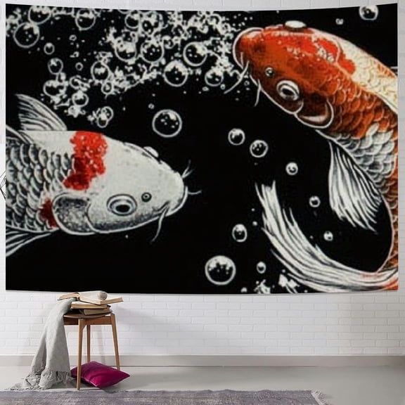BCIIG Koi Fish Water Bubbles Tapestry Wall Hanging Unique Style Graphic Tapestries Home Wall Decor Art for Living Room Bedroom Apartment Farmhouse Dorm 40x60inch