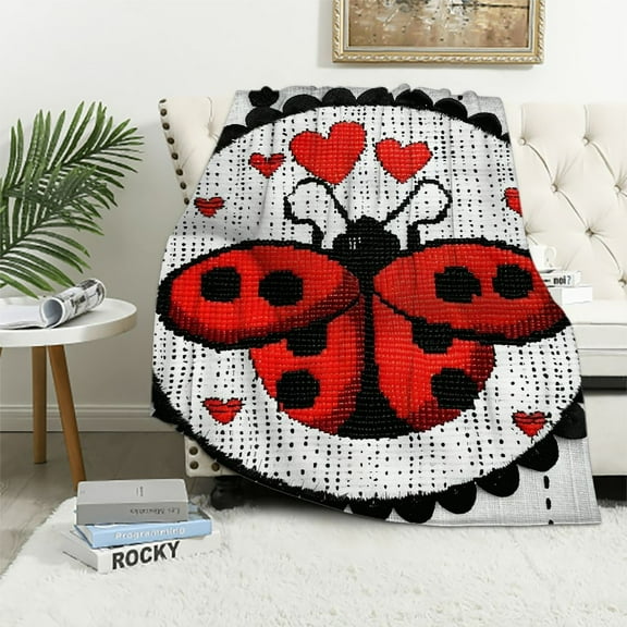 BCIIG Ladybug Banner Love Bug Warm Lightweight Blanket Soft Fleece Blankets Throw Blanket All Seasons Cow Gifts Blanket for Living Rooms Sofa Decor 40x50in