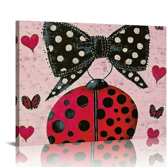 BCIIG Ladybug Bow Canvas Art Print for Living Room Bedroom Home Office Wall Decor 20x16in