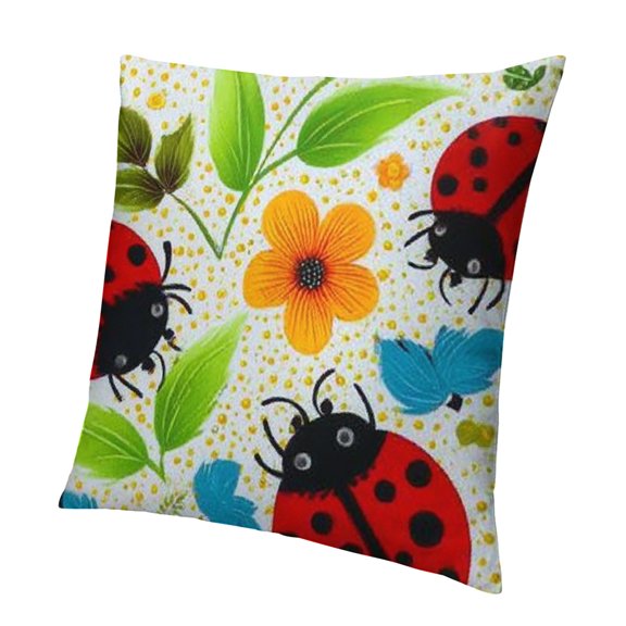 BCIIG Ladybug Flowers High-Quality Short Plush Pillowcase 1PC 18x18in