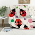 BCIIG Ladybug Kids Throw Blanket,Cartoon Flowers Love Heart Wave Points