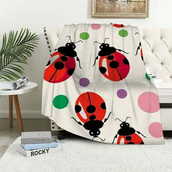 BCIIG Ladybug Kids Throw Blanket,Cartoon Flowers Love Heart Wave Points Bed Blanket for Boys Girls,Cute Insects Reptile Rustic Fleece Blanket,Colorful Boho Fuzzy Blanket  60x80in