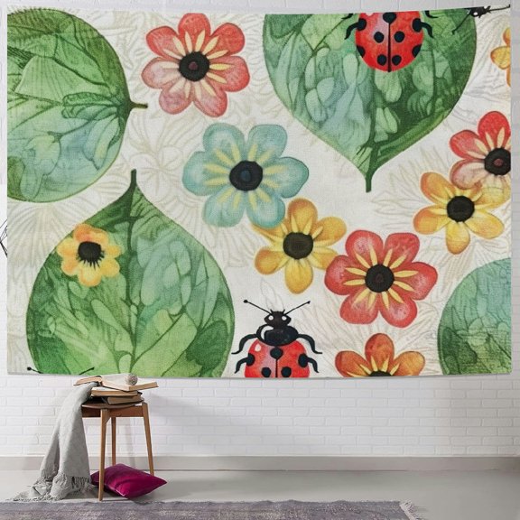 BCIIG Ladybugs Leaf Flower Tapestry Wall Hanging Home Decor 40x60inch