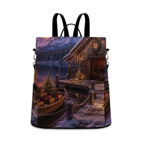 BCIIG Lakeside Cabin Sunset Winter Landscape Anti Theft Backpack, Purse for Women, Secure Back Zipper, Multi-Purpose Rucksack Backpack With Adjustable Strap, Womens Travel Backpack, Lightweight Casua