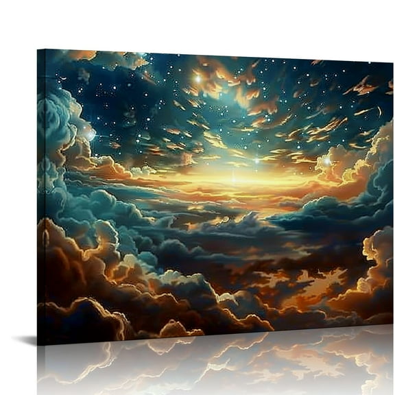 BCIIG Landscape Wall Art Night Sky Wall Canvas Vintage Picture Dark Academia Wall Art Prints Cloud Sky Landscape Painting Sky Print Dark Academia Artwork 20x16in
