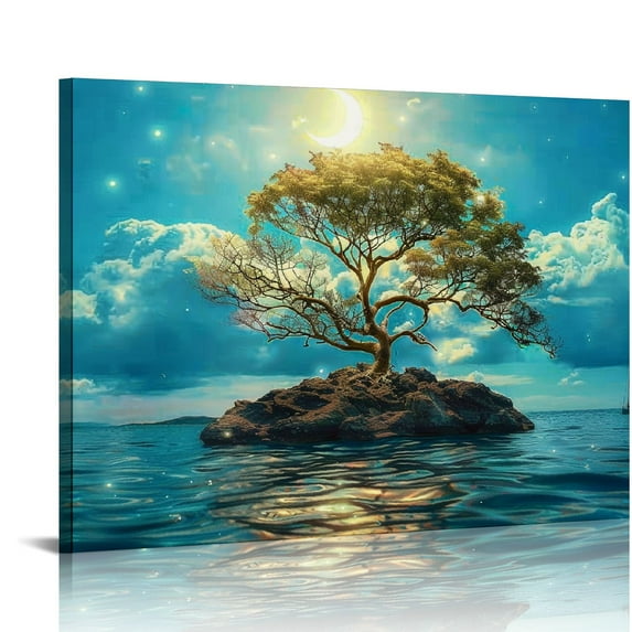 BCIIG Landscape Wall Art Vintage Sky Painting Dark Academia Canvas Print Retro Abstract Landscape Pictures Dark Academia Artwork Dark Landscape Print Canvas 16x12in
