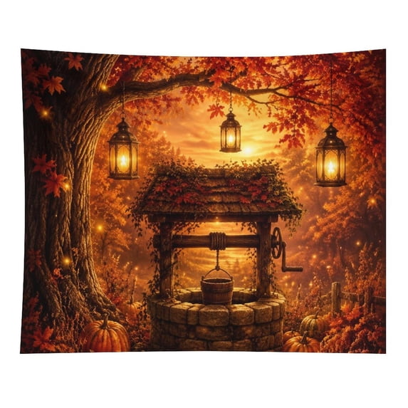 BCIIG Lantern Bench Glowing Autumn Forest Scene Tapestry, Polyester ...