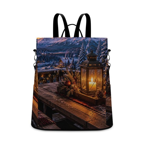 BCIIG Lantern Deck Sunset Mountain Winter Art Anti Theft Backpack, Purse for Women, Secure Back Zipper, Multi-Purpose Rucksack Backpack With Adjustable Strap, Womens Travel Backpack, Lightweight Casu