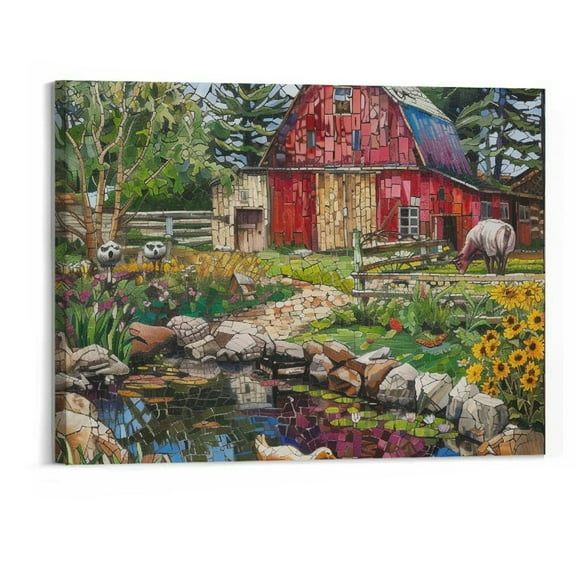 BCIIG Large Abstract Farmhouse Wall Art Rustic Old Barn Farmhouse Windmill Farm Animals Country Painting Pictures for Living Room Kitchen Decoration Ready to Hang 20''x16''