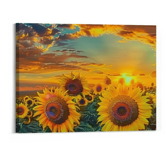 BCIIG Large Sunflower Canvas Wall Art Yellow Sunrise Flowers in Field Fall Landscape Picture on Canvas for Home Kitchen Wall Decor Stretched and unFramed Ready to Hang 20"x16"