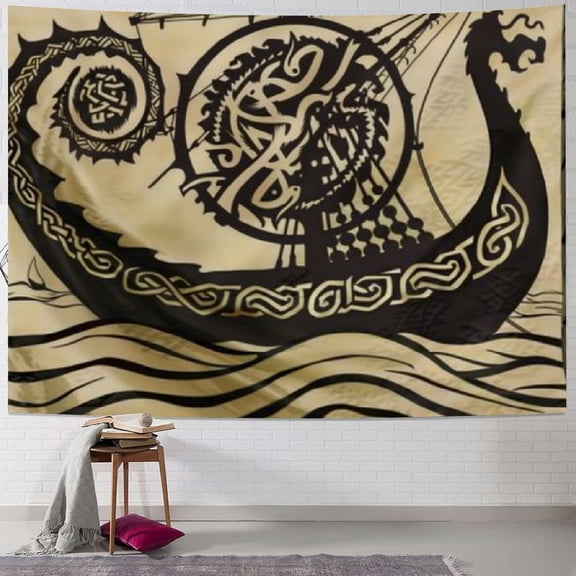 BCIIG Large Wall Tapestry, Large 60x60 Inches Size of Tapestries by of The Vikings Ancient Scandinavian Pattern and Norse Runes Isolated on White Drakkar Dorm Decor Tapestry for Living Home