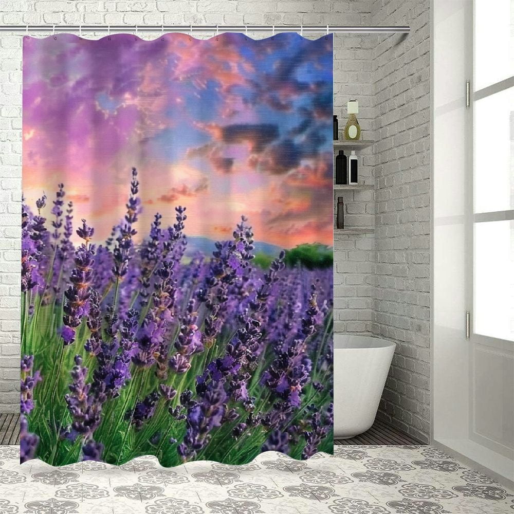 BCIIG Lavender Shower Curtain, Serene Field View in Tihany Hungary