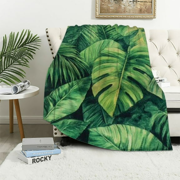 BCIIG Leaf Blanket Gifts for Women Girls Soft Warm Lightweight Cozy Plush Tropical Green Plant Monstera and Banana Leaves Throw Blankets for Bedroom Living Room Sofa Home Decor  40x50in
