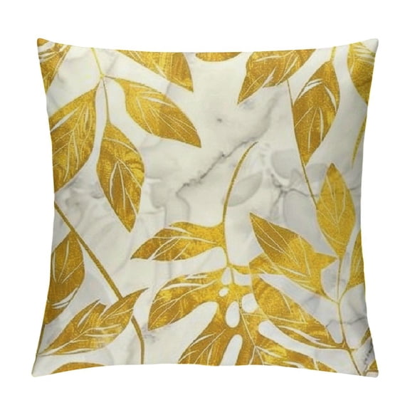 BCIIG Leaf Pattern Gold Decorative Throw Pillow Cover for Home Couch Living Room Bed Sofa - Short Plush Pillowcase 1PC 24x24in