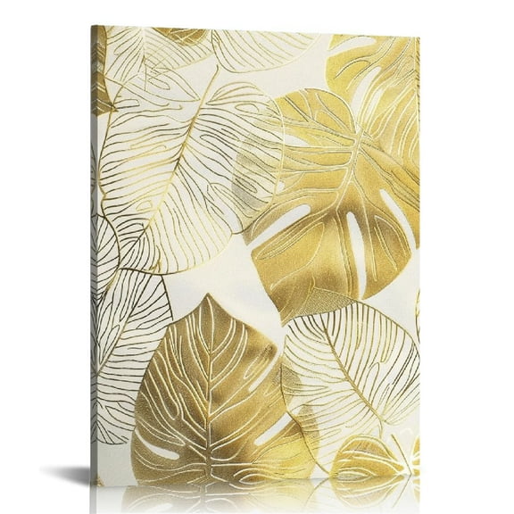 BCIIG Leaf Pattern Gold Foiled Design Fine Art Aesthetic Poster Print Wall Painting for Home Office Decor Living Room Bedroom Kitchen Bathroom Farmhouse Artwork Canvas 12x16 in