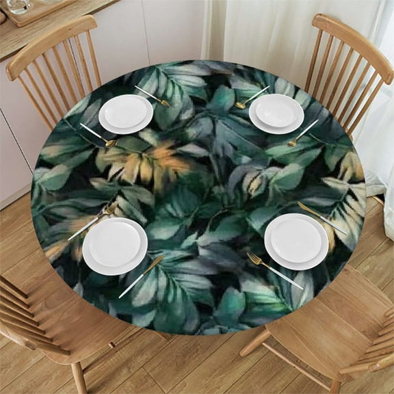 BCIIG Leaves Pattern Round Tablecloth Stain-Resistant Washable for Indoor Outdoor Restaurants Weddings Parties 100% Polyester Waterproof Fabric 31"-35