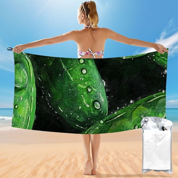 BCIIG Leaves Water Drops Quick Dry Beach Towel 27.5x55in Ultra-Fine Fiber Towel for Shower, Swim, and Travel, Vibrant Colors Blanket and Decor Piece, Non-Fading Super Absorbent Towel 55x27.5in