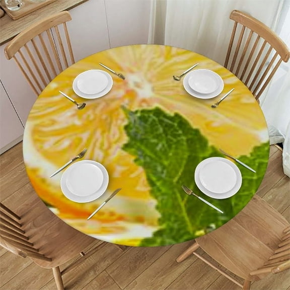 BCIIG Lemon Mint Water Round Tablecloth Stain-Resistant Washable Polyester Fabric Elastic Edge Indoor Outdoor Table Decor for Restaurants Weddings PartiesSingle-Sided Printing