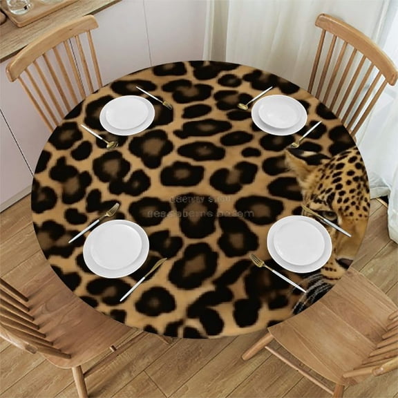 BCIIG Leopard Print Round Table Cover Stain Resistant Washable for Indoor Outdoor Kitchen Dining Wedding Parties 100% Polyester Fiber 31-35