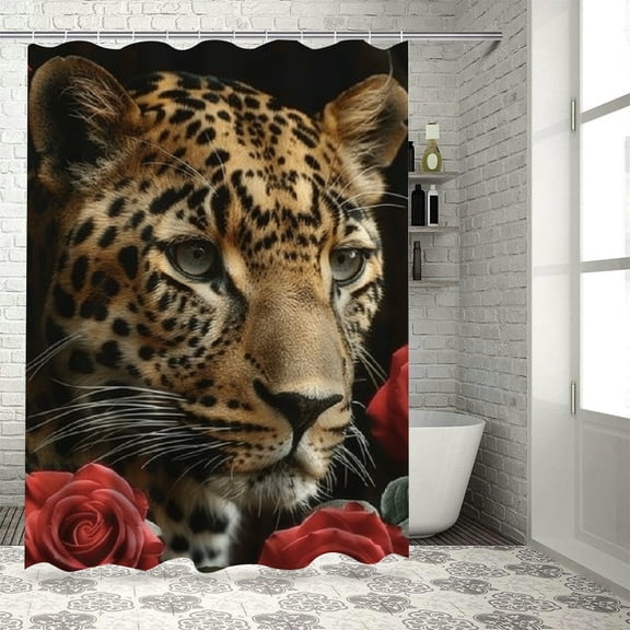 BCIIG Leopard Roses Art Chic Modern Bathroom Decor Shower Curtain with Hooks 100% Polyester 69"x72