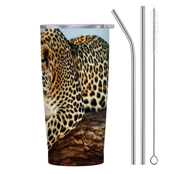 BCIIG Leopard Tree Branch Wildlife 20oz Car Tumbler with Straw 304 Stainless Steel Push-Pull Cup Lid Reusable 20oz