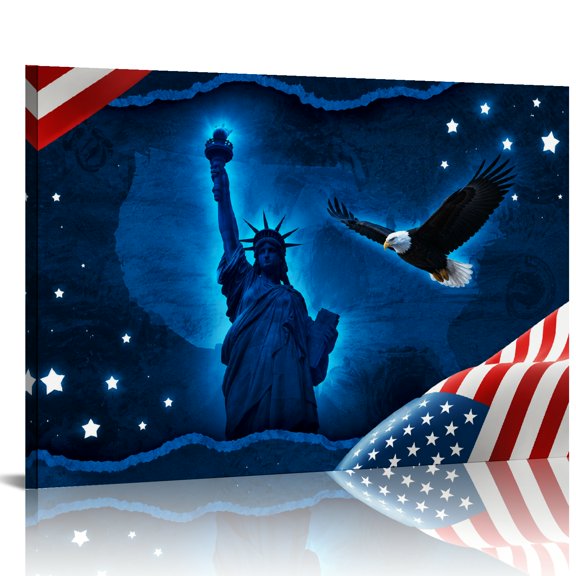 BCIIG Liberty Eagle Map Flag Ready An Excellent Gift Choice, Wall Art, HD Print Framed Canvas Wall Art Suitable For Living Room Bedroom Kitchen Classroom Studio Family