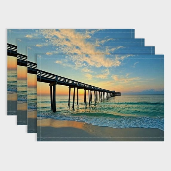 BCIIG Light Blue Nature Ocean Table Mat Linen Burlap Washable Double-Deck Heat Insulation for Dining Table Kitchen Table Set of 4 18x12in