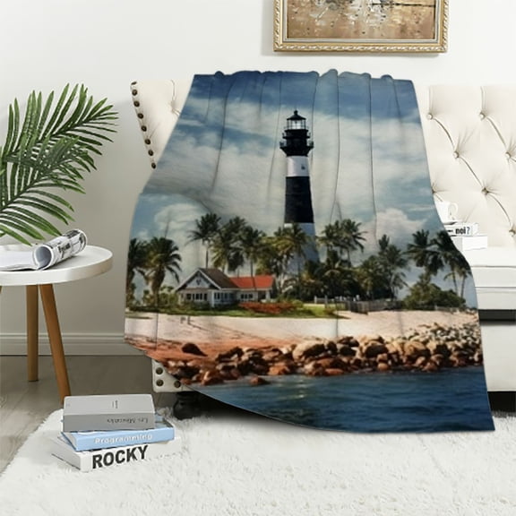 BCIIG Lighthouse Island Boat Warm Lightweight Blanket Soft Fleece All Seasons Throw Blanket for Living Rooms Sofa Decor Cow Gifts, Super Soft Blanket for All Seasons 40x50in