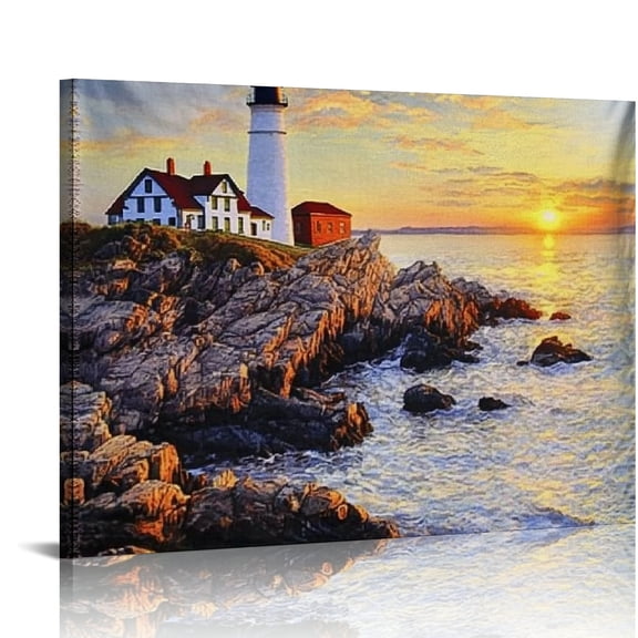 BCIIG Lighthouse Sunset Tapestry Wall Decor for Living Room Bedroom Office, Waterproof and Tear-Resistant Canvas Art Print, Elegant Home Decoration 20x16in