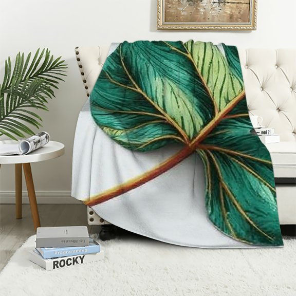 BCIIG Lightweight Flannel Blanket for All Seasons - Soft Leaf Stem Design 40x50in