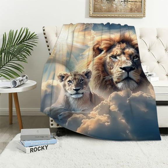BCIIG Lion Cub Clouds Warm Lightweight Blanket Soft Fleece Throw Blanket Living Rooms Sofa Decor Cow Gifts All Seasons Plush Blankets 60x80in