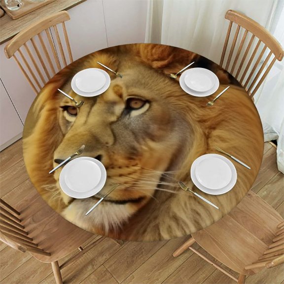 BCIIG Lion Mane Round Table Cover Stain Resistant and Washable for Indoor Outdoor Kitchen Dining Wedding Parties 100% Polyester Fabric 54"-58