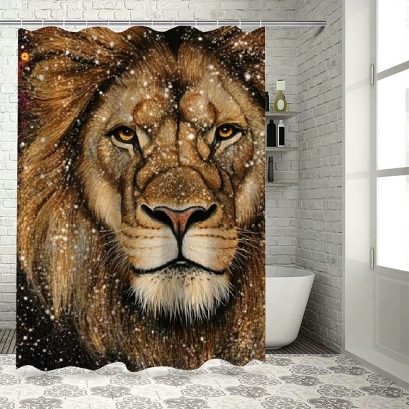 BCIIG Lion Star Galaxy Bathroom Decoration Set with Hook, Chic Modern Washable Shower Curtain, Bright HD Print, Easy to Install, Unique Design