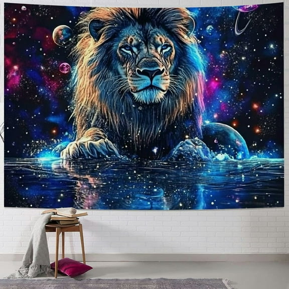 BCIIG  Lion Tapestry Wall Hanging, Galaxy Space Decor for Bedroom Men Kids,  Reactive Backdrop Posters for College Dorm  40x30inch