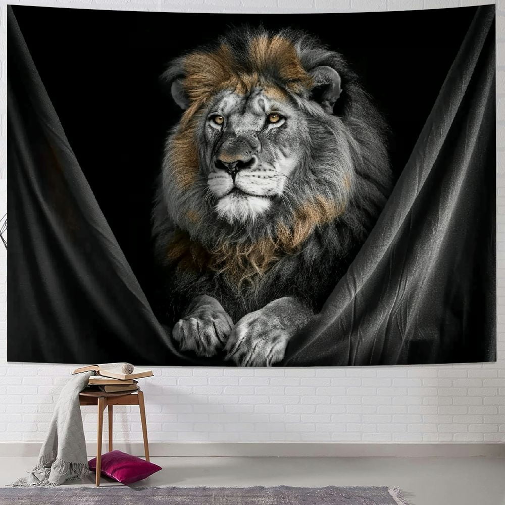 BCIIG Lion Tapestry Wild Animal African Lion on Black Background Tapestries Wall Hanging for Bedroom Living Room Collage Dorm Room Walmart
