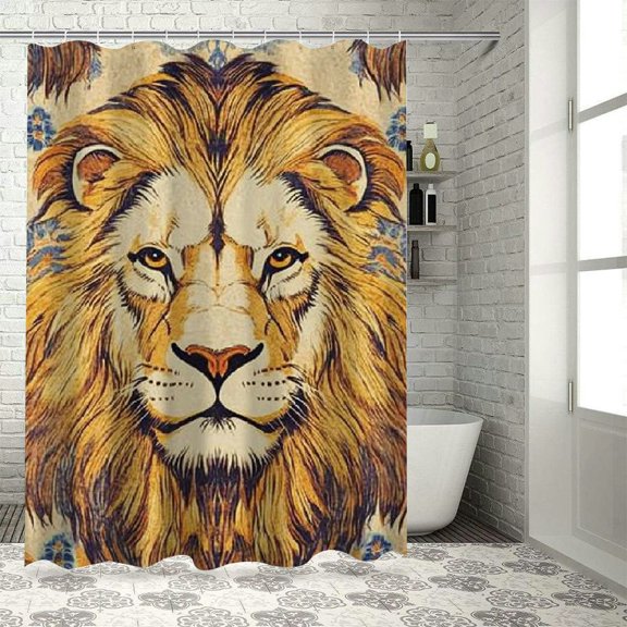 BCIIG Lion Theme Bathroom Decoration Set with Hooks, Colorful Luxury Polyester Cloth Shower Curtain Set, Chic Modern Bathroom Decor with HD Print 60"x72