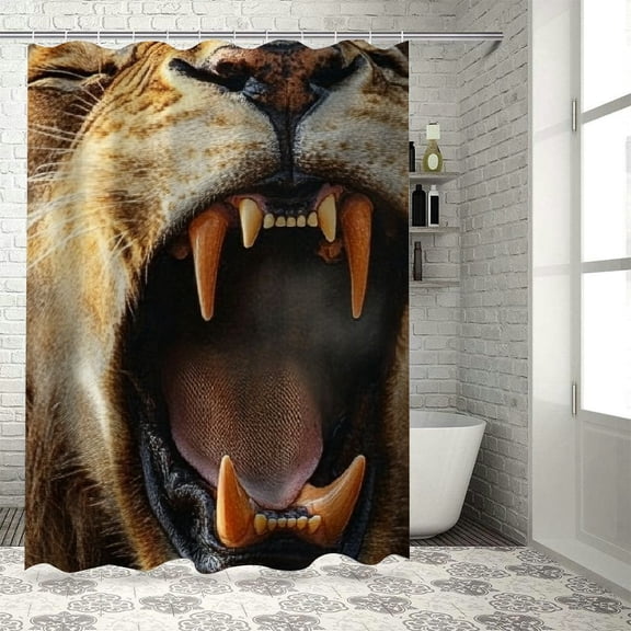 BCIIG Lion Theme Shower Curtain with Hooks, Premium Polyester Cloth Bathroom Decoration Set, Vibrant HD Print, Waterproof, Easy to Install and Maintain 69"x72