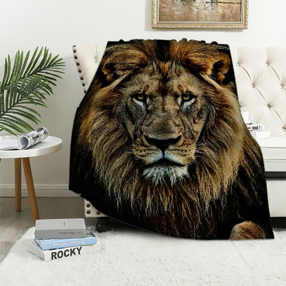 BCIIG Lion Theme Warm Lightweight Fleece Blanket Soft Flannel Blankets All Seasons Living Rooms Sofa Decor Cow Gifts 60x80in