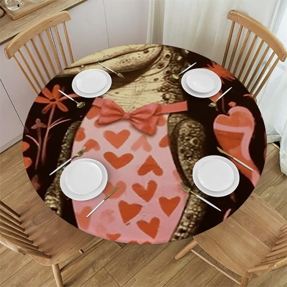 BCIIG Lizard Alligators Hearts Round Tablecloth 100% Polyester Outdoor Fitted with Elastic Edge for Indoor Outdoor Kitchen Dining Wedding Parties - Stain Resistant & Washable 38"-42