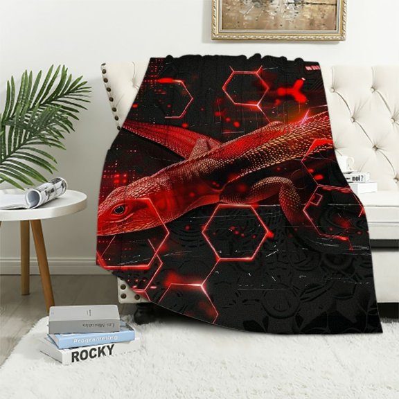 BCIIG Lizard Hexagonal Shapes Warm Lightweight Soft Fleece Blanket Throw Blanket for All Seasons Living Rooms Sofa Decor Cow Gifts Blanket 40x50in