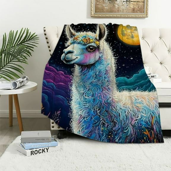 BCIIG Llama Blanket, Llama Gifts for Girls, Cute Llama Colorful Boho Print in Galaxy Starry Sparkle Stars Blanket, Magic Space Universe Moon Night Plush Throw Blanket for Kids Teens 40x50in
